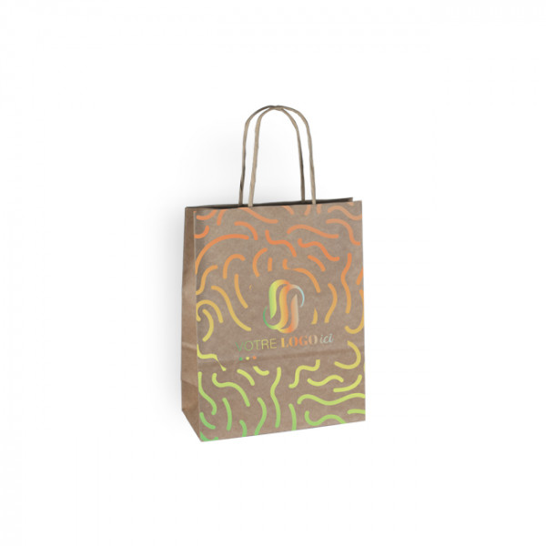 Sac cabas personnalisé en papier kraft 18 + 8 x 24 cm -Poignées torsadées - Impression 1 couleur ou quadrichromie