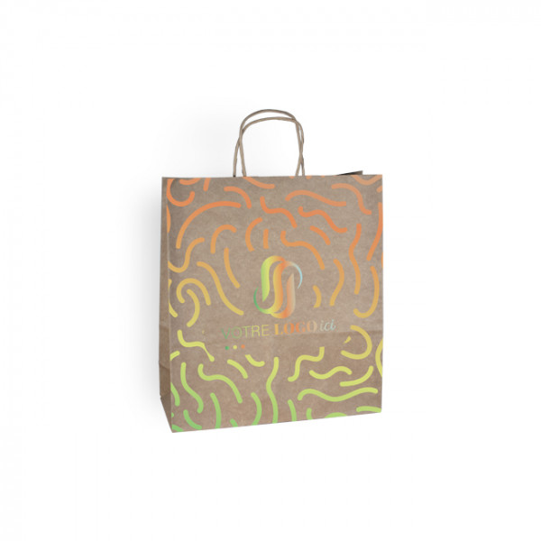 Sac cabas personnalisé en papier kraft 24 + 11 x 32 cm -Poignées torsadées - Impression 1 couleur ou quadrichromie
