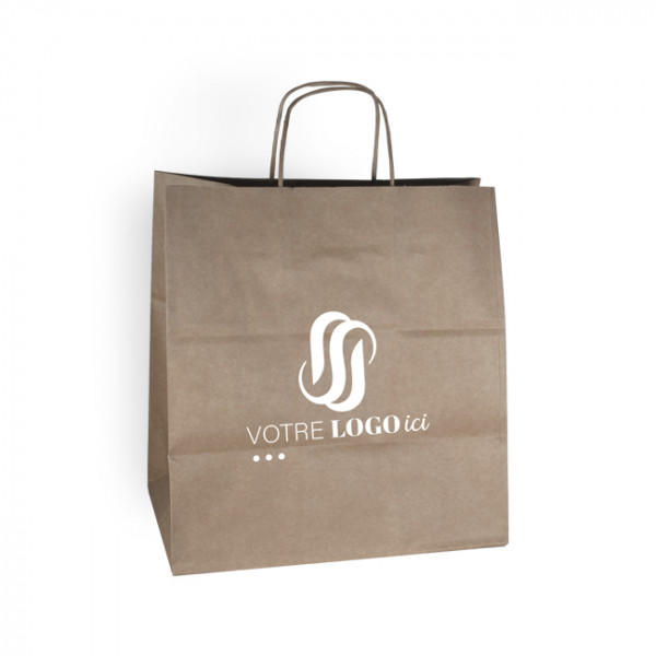 Sac cabas personnalisé en papier kraft 31 + 20 x 32 cm -Poignées torsadées - Impression 1 couleur ou quadrichromie