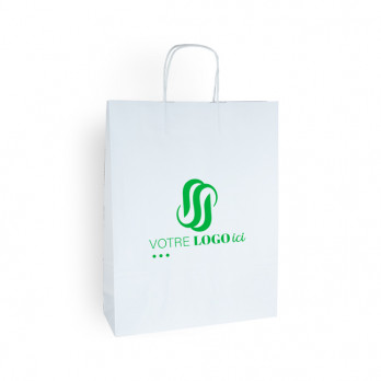 Sac cabas personnalisé en papier blanc 32 + 11 x 42 cm - Poignées torsadées - Impression 1 couleur ou quadrichromie
