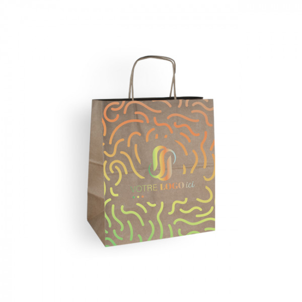 Sac cabas personnalisé en papier kraft 27 + 16 x 31 cm -Poignées torsadées - Impression 1 couleur ou quadrichromie