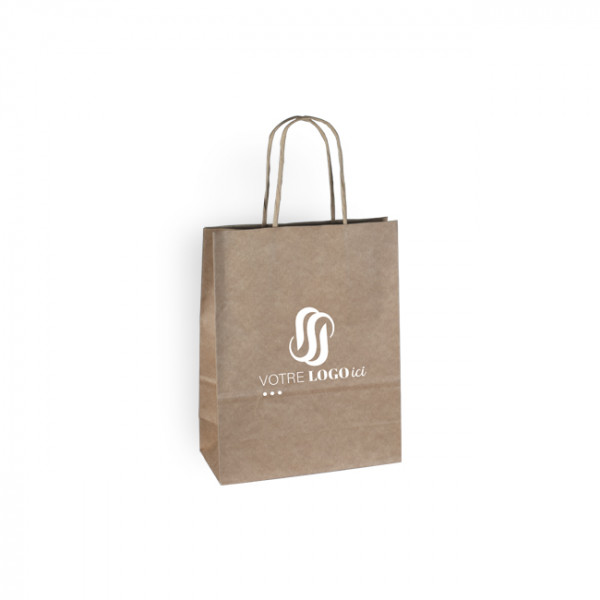 Sac cabas personnalisé en papier kraft 18 + 8 x 24 cm -Poignées torsadées - Impression 1 couleur ou quadrichromie
