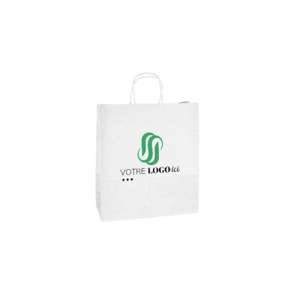 Sac cabas personnalisé en papier 24 + 10 x 32 cm -Poignées torsadées - Impression jusqu'à 3 couleurs - Blanc
