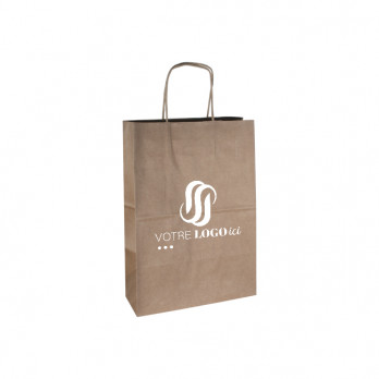 Sac cabas personnalisé en papier kraft 32 + 22 x 31 cm - Poignées torsadées - Impression jusqu'à 2 couleurs