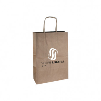Sac cabas personnalisé en papier kraft 32 + 22 x 31 cm - Poignées torsadées - Impression jusqu'à 2 couleurs