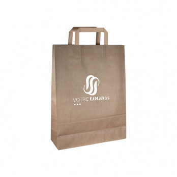 Sac cabas personnalisé en papier kraft 32 + 12 x 41 cm - Poignées plates - Impression jusqu'à 3 couleurs
