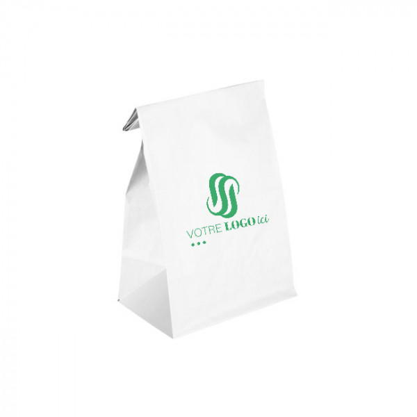 Sac SOS personnalisé en papier blanc 32 + 16 x 34,5 cm - Impression jusqu'à 3 couleurs