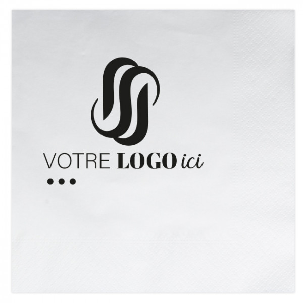 Serviette blanche personnalisée en ouate 40x40 - 2 plis - 1 à 2 couleurs