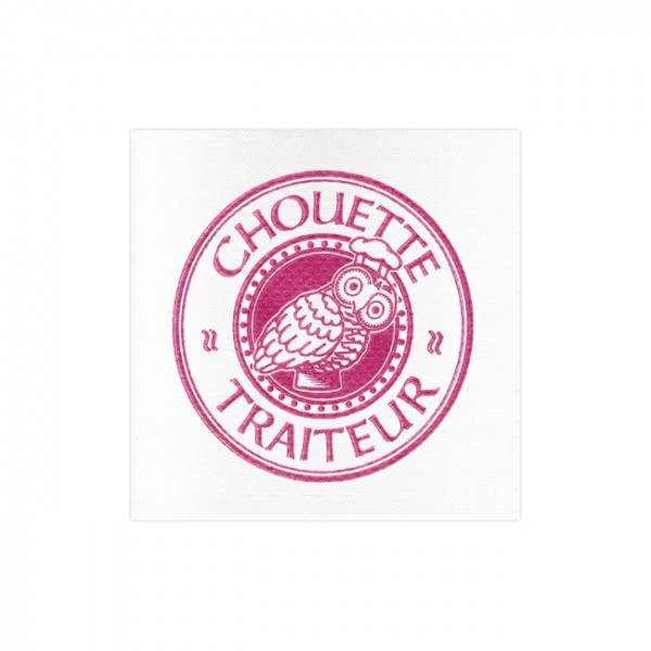 serviette personnalisée molleton blanche 20x20cm Chouette Traiteur, votre logo ici ou Au Fut et à Mesure