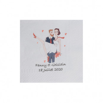 Serviette personnalisée en papier ouate blanc 20 x 20 - 2 plis - Impression digitale