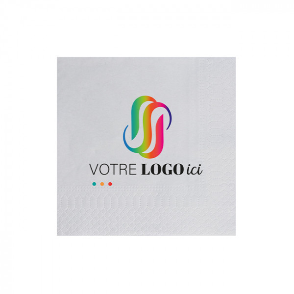 Serviette personnalisée en papier ouate blanc 20 x 20 - 2 plis - Impression numérique